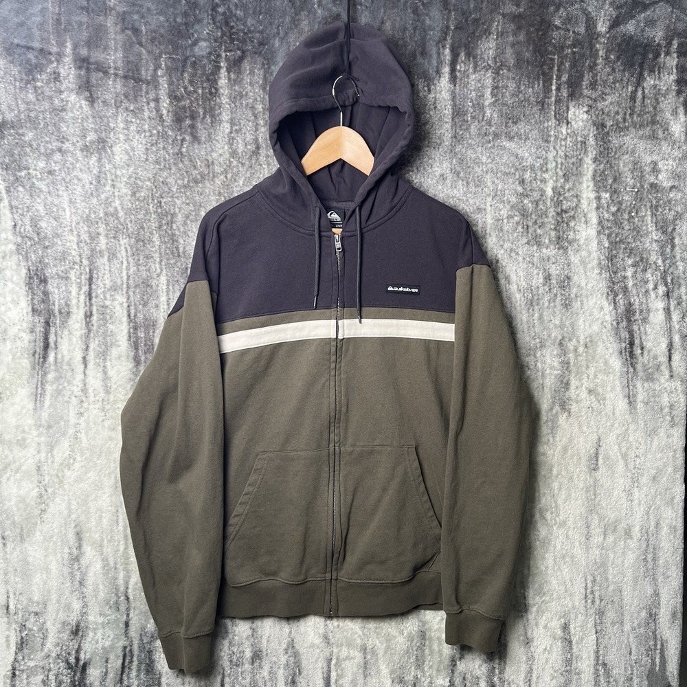 Quiksilver Y2K Zip Up Hoodie Navy Blue Olive Green Surf Skate Sweatshirt Large